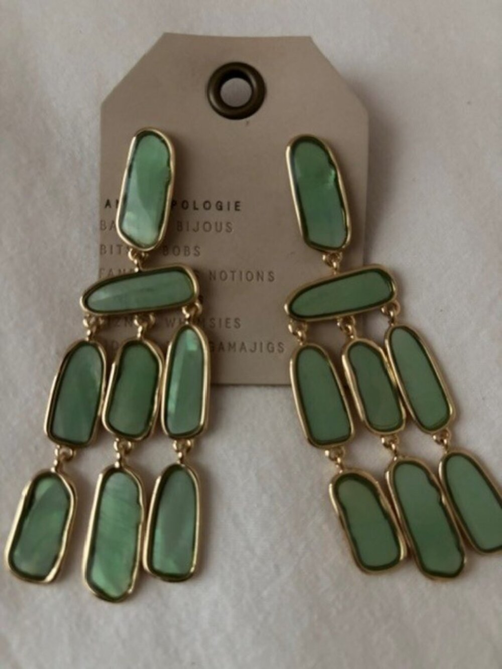 Anthropologie Colorful Turquoise Green Stone Drop Tiered Chandelier Earrings NWT